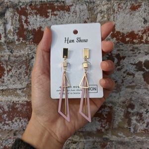 NWT Trendy Pink & Gold Asymmetrical Earrings